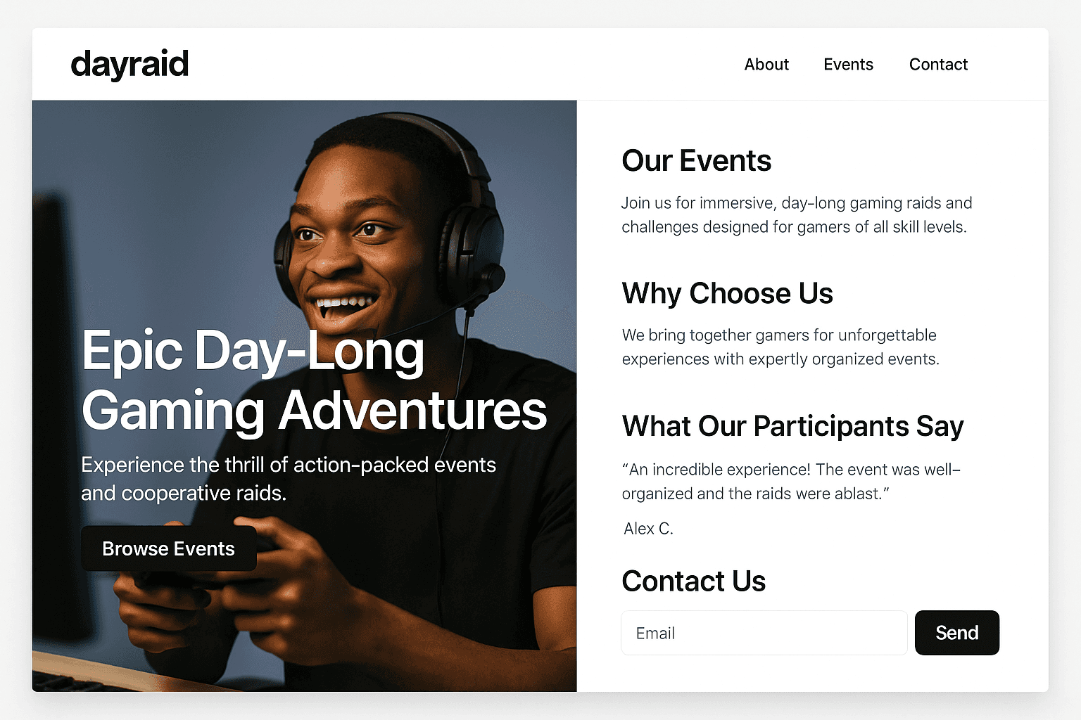 dayraid.com website mockup